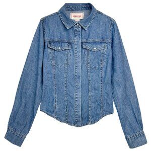 WESTERN LONE STAR DENIM DISTRESSED WOMEN'S COASTAL COWGIRL BOHO SHIRT LARGE